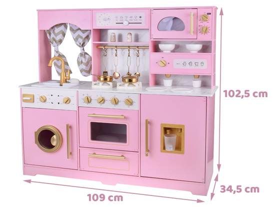 Large interactive wooden kitchen with glamour gold accessories and ZA5933 coffee machine