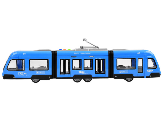 Przegubowy  niebieski TRAMWAJ światło dźwięk 45 cm ZA3834