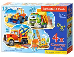 Puzzle 4w1 8,12,15,20-elementów Construction Vehicles