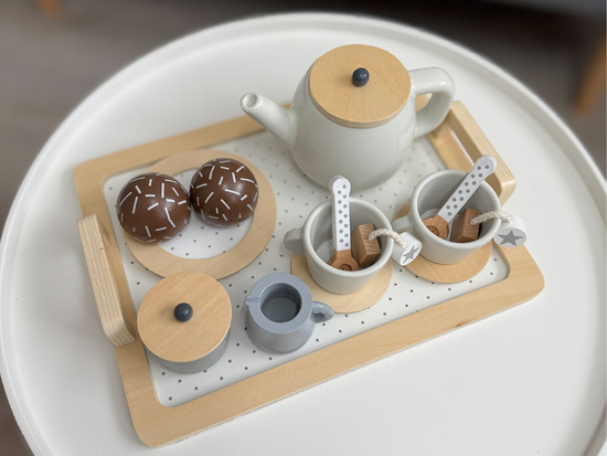 Wooden tea set, cups, tray ZA4124