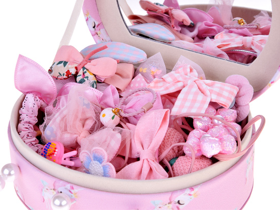 Charming jewelry box made of eco-leather with a mirror and hair accessories ZA5737