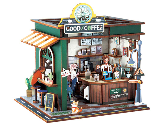 Wooden 3D PUZZLE Building series Cafe 120 elements lighting ZA6012