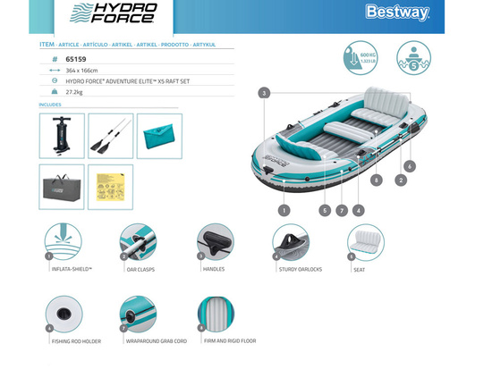 Bestway Adventure Elite™ X5 inflatable boat 5 people + oars 315x166cm 65159