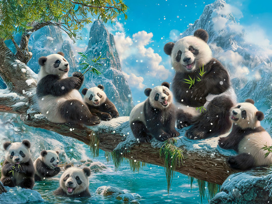 2000-piece puzzle C-201013-2 Pandas Winter Fun