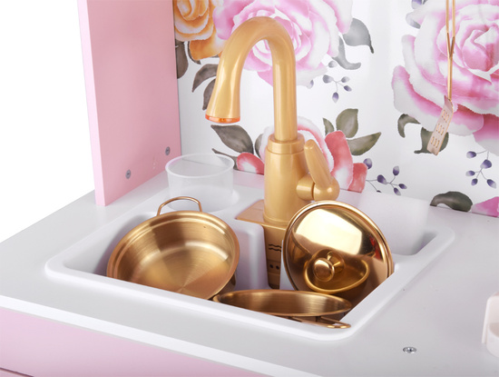 Wooden kitchen for children RÓŻANA - burner, sink, pots, accessories ZA5932