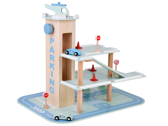 Wooden multi-storey car park ELEVATOR ramps cars signs large set ZA5615