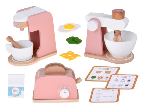 Wooden Set Toaster Coffee Machine Mixer + Accessories – Small Pretend Play Appliances ZA5929