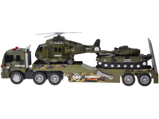 Military Transport Truck Set – Army Tank, Helicopter & Truck with Friction Power, Lights and Sounds
