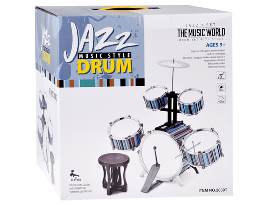 Children's drum set 5 drums + stool included - blue design IN0182