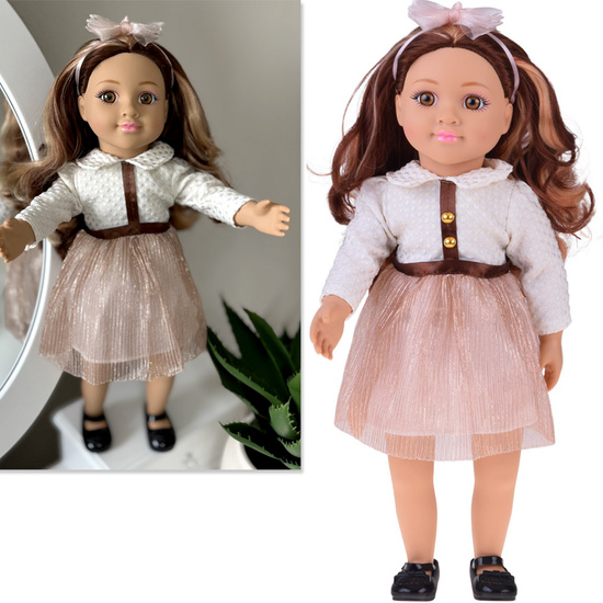 Duża urocza lalka 48cm w sukience + wbudowana melodia i miękki tułów ZA5842