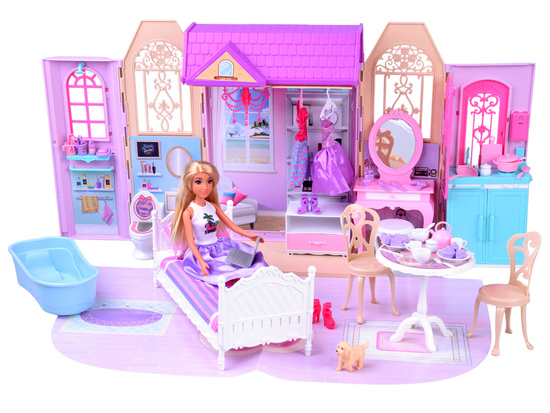 Rozkładany domek dla lalki walizka mebelki + lalka Anlily ZA5694