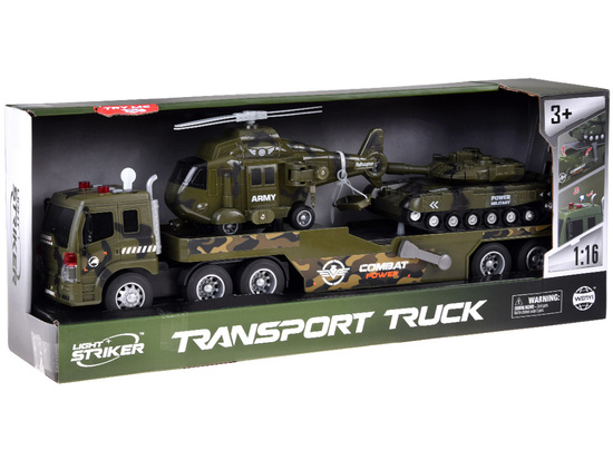 Military Transport Truck Set – Army Tank, Helicopter & Truck with Friction Power, Lights and Sounds