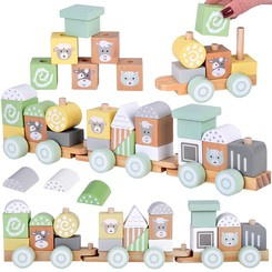 Wooden Train Locomotive with Wagons and Blocks 22 pieces ZA5262