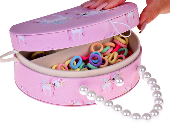Charming jewelry box made of eco-leather with a mirror and hair accessories ZA5737