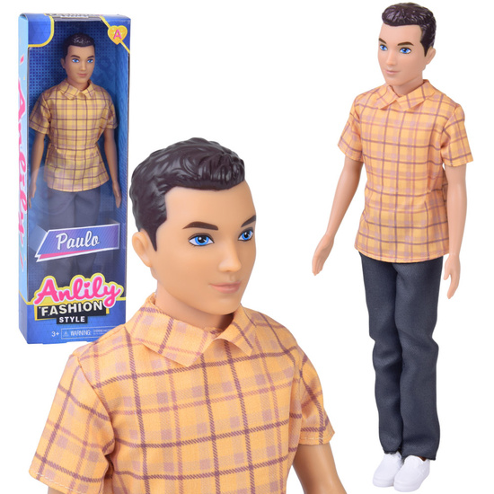 Anlily Doll boy BRUNET Paulo in shirt and dark pants ZA6006 B