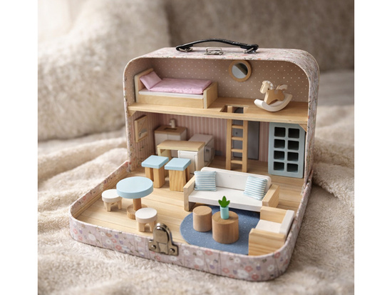 FLOWER Dollhouse in a lockable suitcase + wooden furniture ZA5930