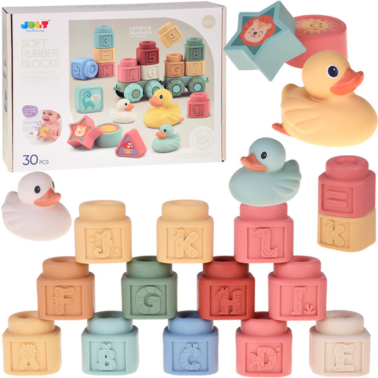 Soft Pastel Rubber Blocks with Adorable Ducklings – 30-Piece Set ZA5671