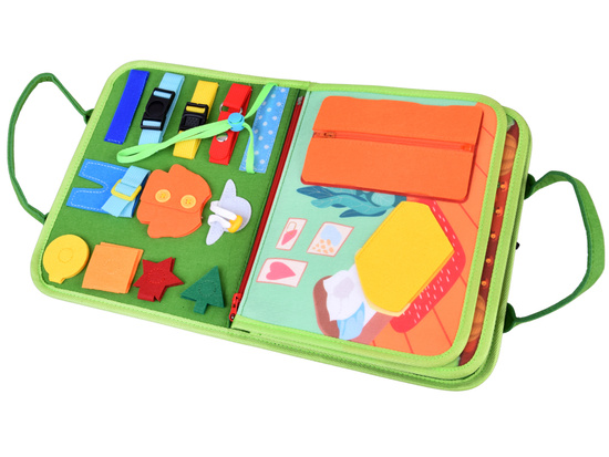 Materiałowa edukacyjna książeczka manipulacyjna Montessori zegar ZA6022