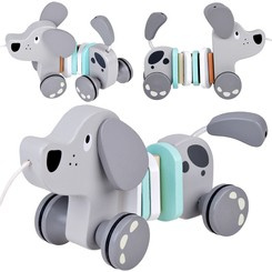 Wooden Pull Toy on a String Dog Gray ZA5376