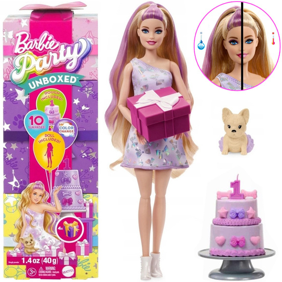 Mattel Barbie Party Unboxed doll from the series: Birthday + chihuahua dog ZA6065