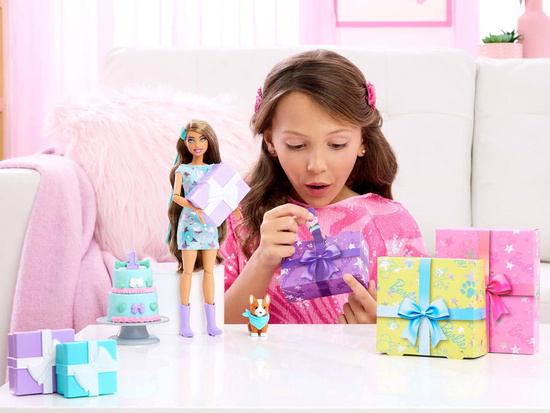 Mattel Barbie Party Unboxed doll from the series: Birthday + corgi dog ZA6066