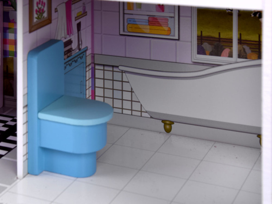 PINK Wooden dollhouse + furniture + LED lighting ZA4130