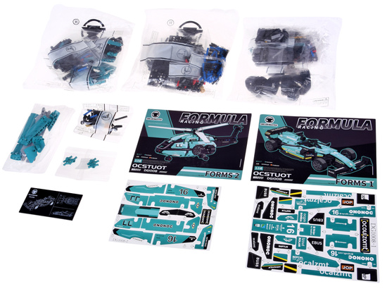Technical blocks 2 in 1 Formula 1 racing car helicopter 736pcs stickers ZA5730