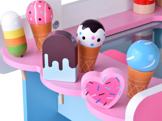 Large pastel wooden ice cream stand + 8 different ice creams ZA5945