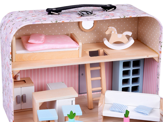 FLOWER Dollhouse in a lockable suitcase + wooden furniture ZA5930
