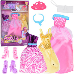 Set of Fashionable doll clothes Dresses + jewelry + accessories ZA5413