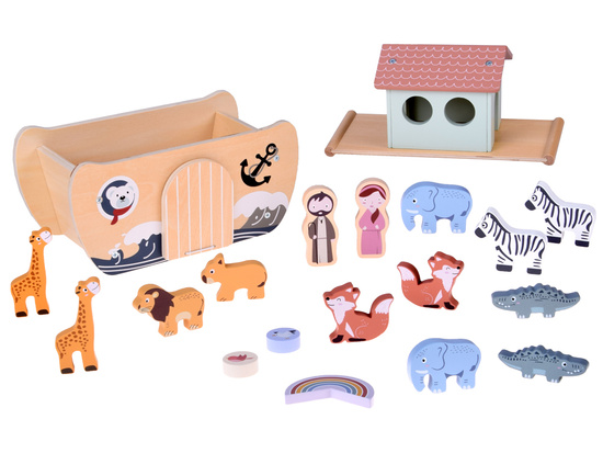 Wooden Noah’s Ark + Animal Figures Educational Toy Sorter ZA5931