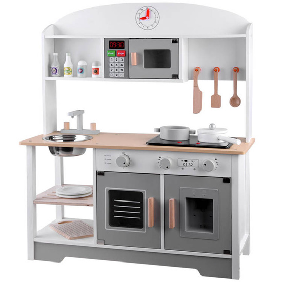 WHITE-GREY interactive wooden kitchen for children + accessories ZA4126