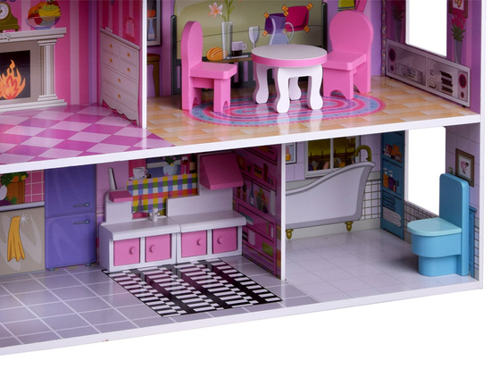 PINK Wooden dollhouse + furniture + LED lighting ZA4130