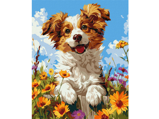 Paint by numbers kit Dog in flowers KHO6624 40x50 AP0059