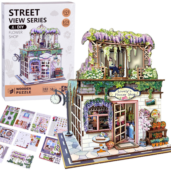 Wooden 3D PUZZLE Series Flower Shop building 243 elements lighting ZA6015