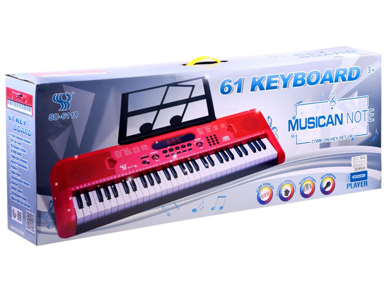 Organy Keyboard z mikrofonem 61kl czerwone IN0132