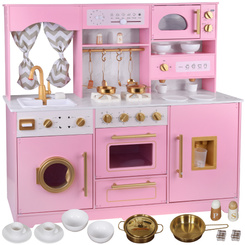 Large interactive wooden kitchen with glamour gold accessories and ZA5933 coffee machine