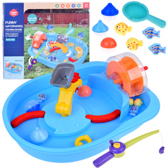 Blue water table with mill wheel + fishing accessories ZA5566