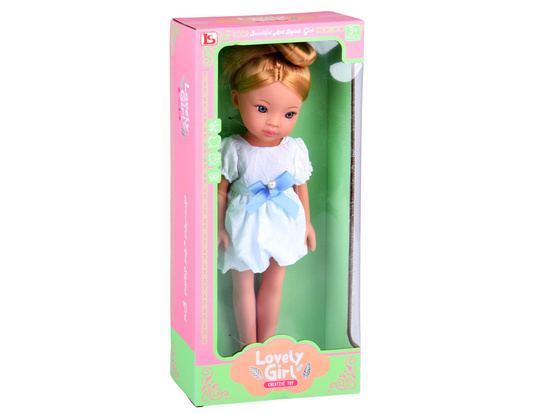 Lovely Girl Doll with Blonde Bun in White Dress 33cm ZA5850