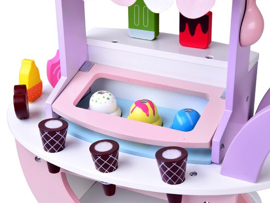 Pastel sweet ICE CREAM SHOP on wooden wheels + 8 different ice creams ZA5946