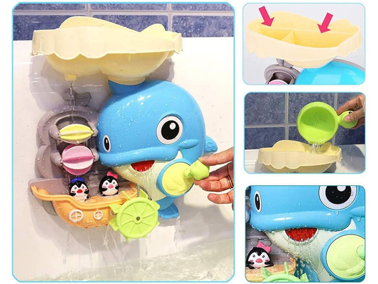 Cheerful dolphin bath toy + boat with penguins ZA5064