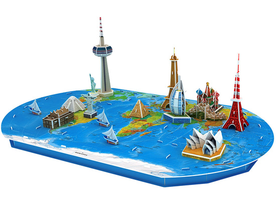 Puzzle 3D Przestrzenne Ziemia mapa świata sławne budowle ZA1581