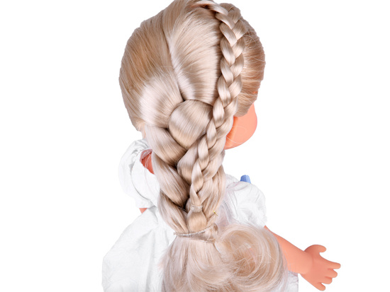 Charming Doll in a White Dress with a Blue Bow, 33 cm Doll ZA5850