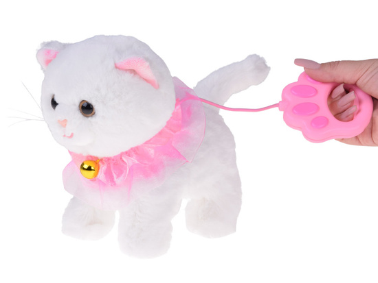Interactive kitten walks on a leash, meows, and wags its tail ZA5592