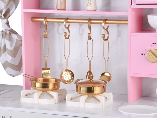 Large interactive wooden kitchen with glamour gold accessories and ZA5933 coffee machine