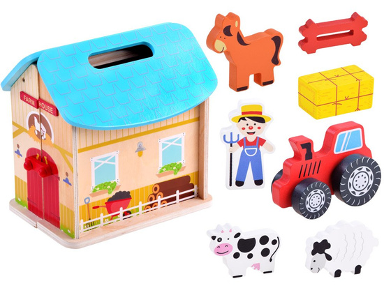 Wooden folding house farm animals ZA3723