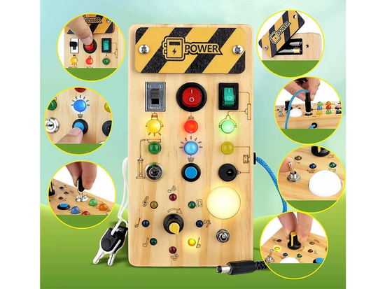 Drewniana TABLICA manipulacyjna Montessori - elektryczne diody LED ZA5944