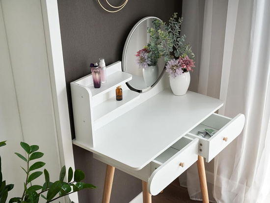 Functional white dressing table with mirror + stool + drawers ZA4820
