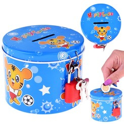 Blue cash box, metal box with padlock ZA4714