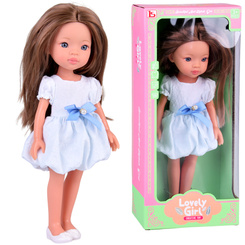 Lovely Girl Lalka szatynka z długimi włosami w białej sukience 33cm ZA5850